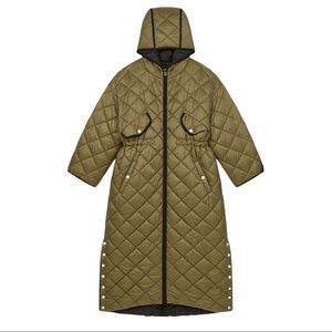 MAJE Quilted Reversible Puffer Jacket Khaki Olive Green Black Size 1 Small